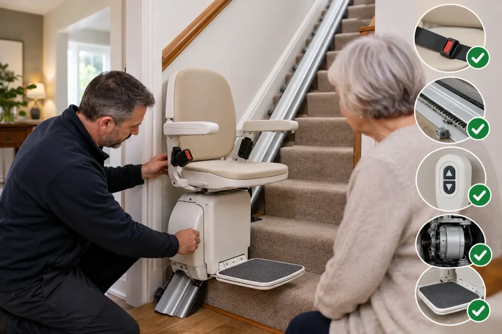 Second hand stairlift installed on a straight staircase